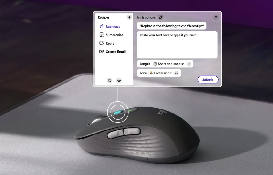 La compañía ha desarrollado el Logi AI Prompt Builder, una herramienta que no solo proporciona acceso a un chatbot, sino que también ofrece una variedad de "recetas" predefinidas para facilitar la interacción. Estas recetas permiten a los usuarios realizar tareas como reformular texto, resumir comunicados de prensa e incluso generar imágenes, todo con solo presionar un botón en su mouse o teclado Logitech.