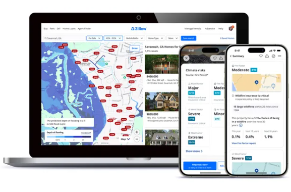 Zillow lanzará una nueva función que mostrará los riesgos climáticos en los listados de propiedades en EE. UU., incluyendo el potencial de incendios forestales, inundaciones, temperaturas extremas, vientos fuertes y mala calidad del aire. Los compradores también verán qué tipos de seguros de vivienda son necesarios o recomendados para una propiedad.